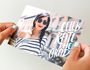 Smiling grad with sunglasses in the city on a Custom Photo Card